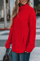 Oversize-Strickpullover mit Rollkragen und Kängurutasche